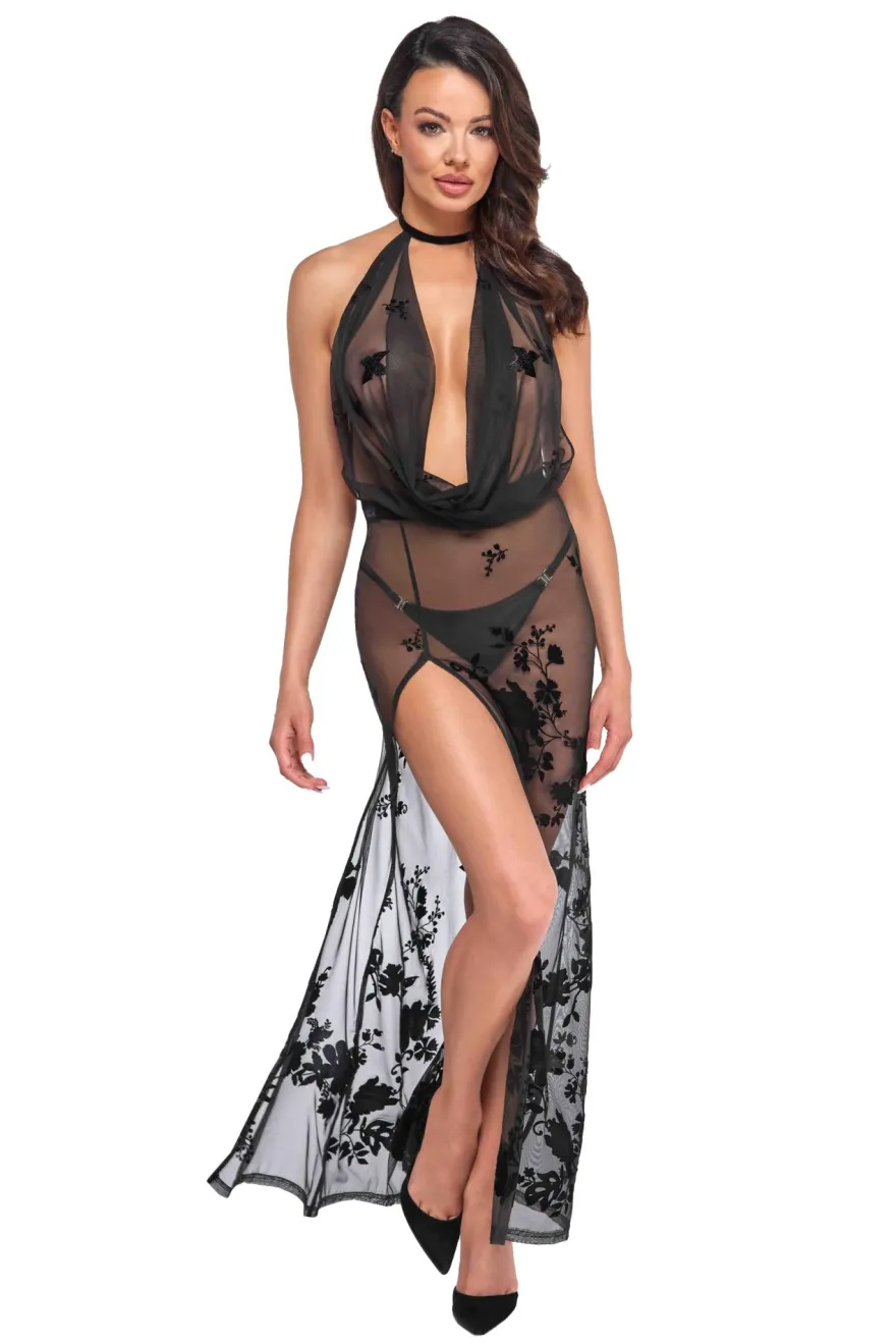 Noir Handmade - Elegantes Maxikleid aus Netzstoff