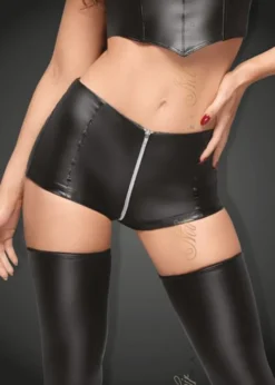 Noir Handmade - High Waist Powerwetlook Shorts mit Reißverschluss F164 schwarz