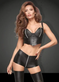 Noir Handmade - High Waist Powerwetlook Shorts mit Reißverschluss F164 schwarz
