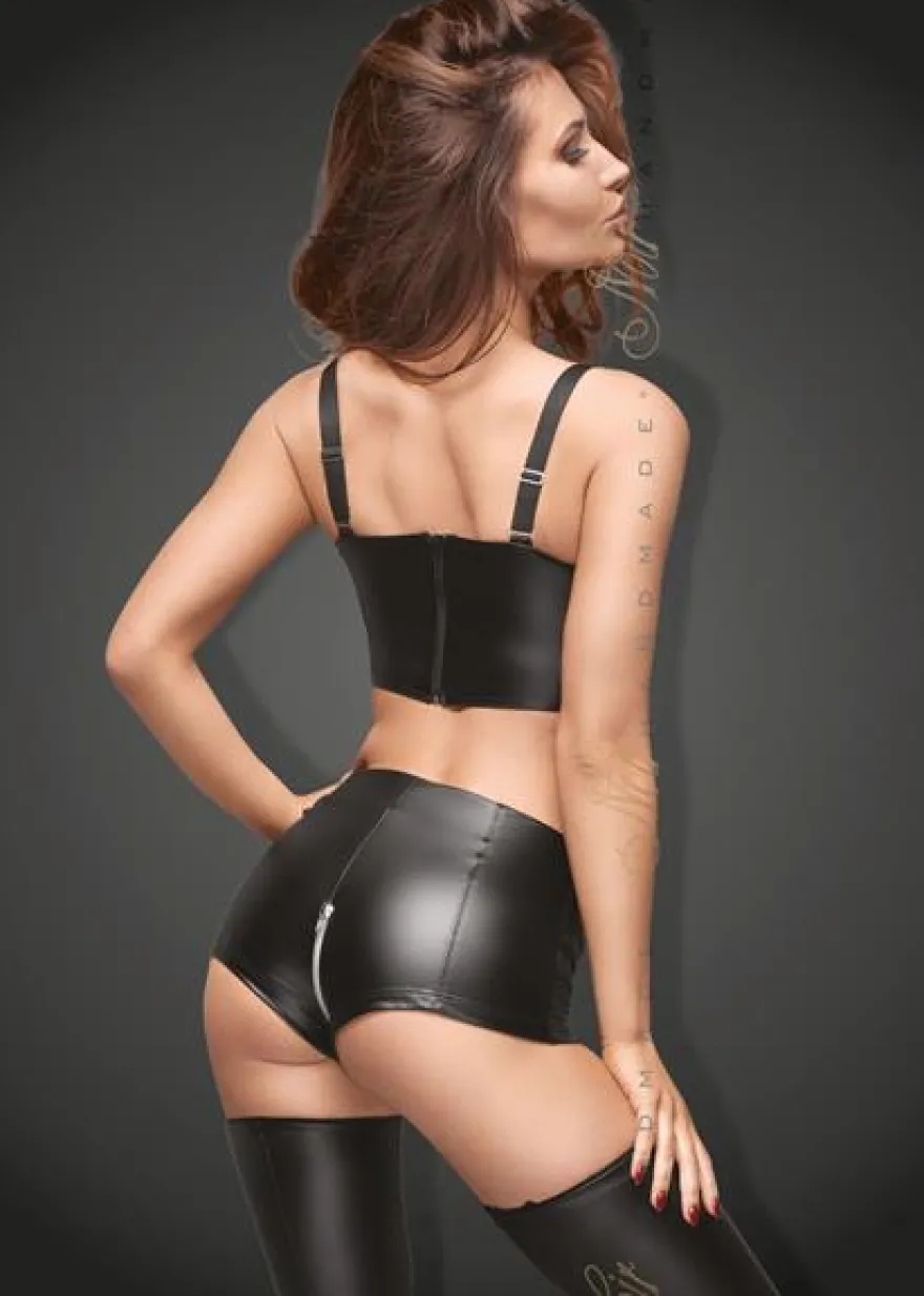 Noir Handmade - High Waist Powerwetlook Shorts mit Reißverschluss F164 schwarz