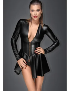 Noir Handmade - Minikleid aus elastischem Powerwetlook schwarz