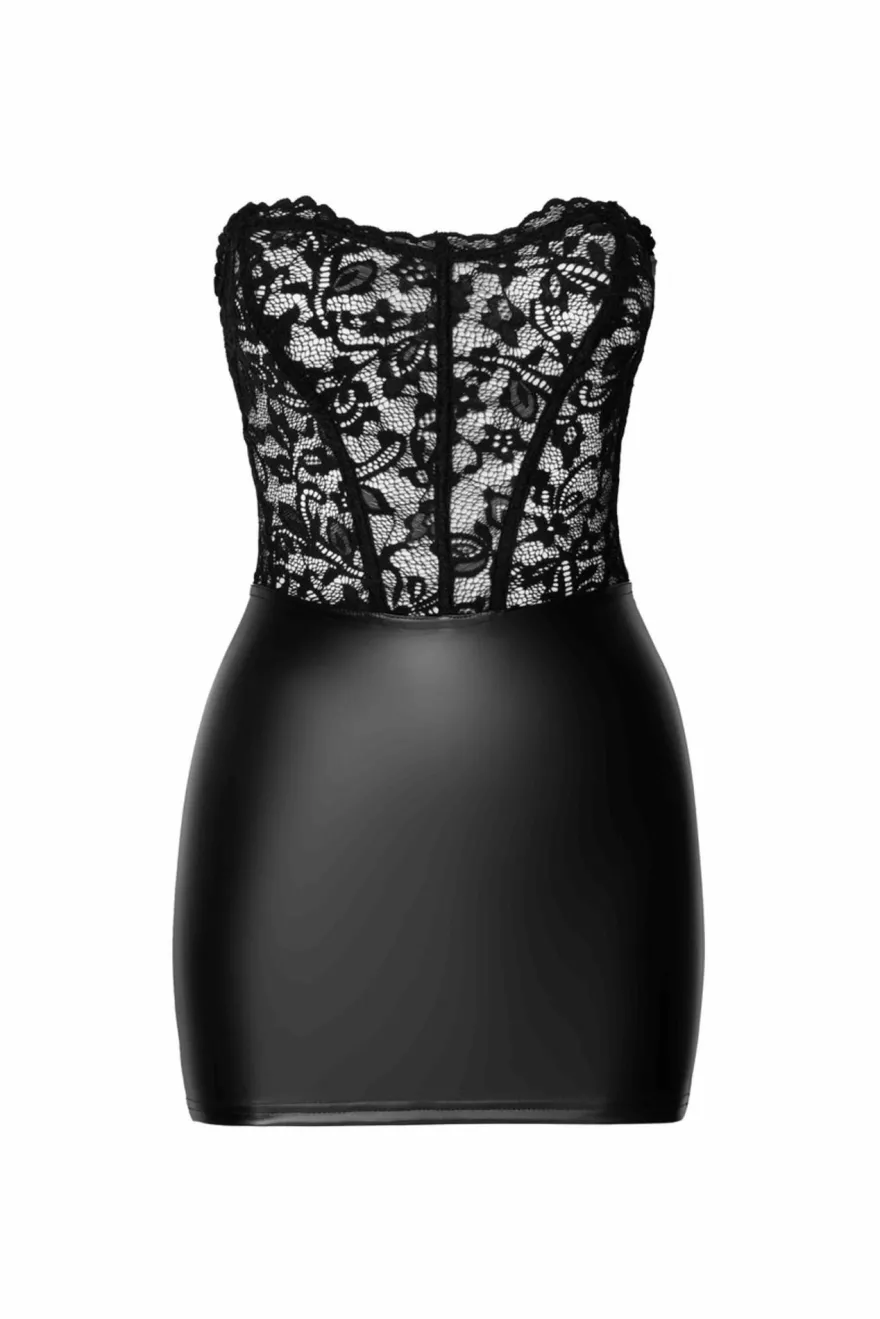 Noir Handmade - Minikleid aus Wetlook und Spitze