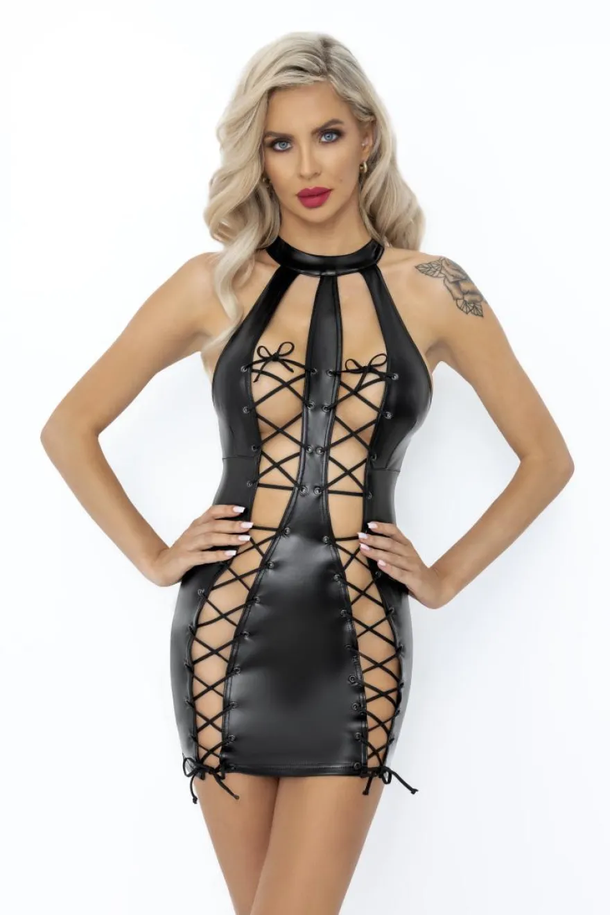 Noir Handmade - Minikleid im Wetlook mit Schnürung