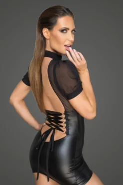 Noir Handmade - Minikleid mit Tüll-Oberteil, bauschigen Ärmeln und Korsettelement schwarz