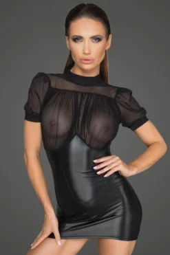 Noir Handmade - Minikleid mit Tüll-Oberteil, bauschigen Ärmeln und Korsettelement schwarz