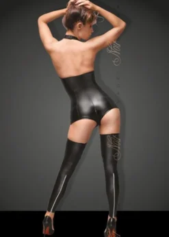 Noir Handmade - Powerwetlook Body mit Spitzen-Ausschnitt F169 schwarz