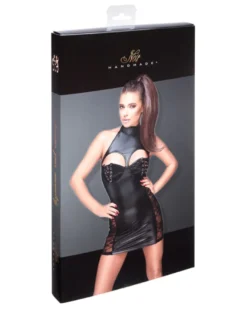 Noir Handmade - Powerwetlook Minikleid mit heißen Ausschnitten schwarz
