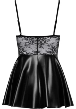 Noir Handmade - Powerwetlook Minikleid mit zarter Spitze und Reißverschluss