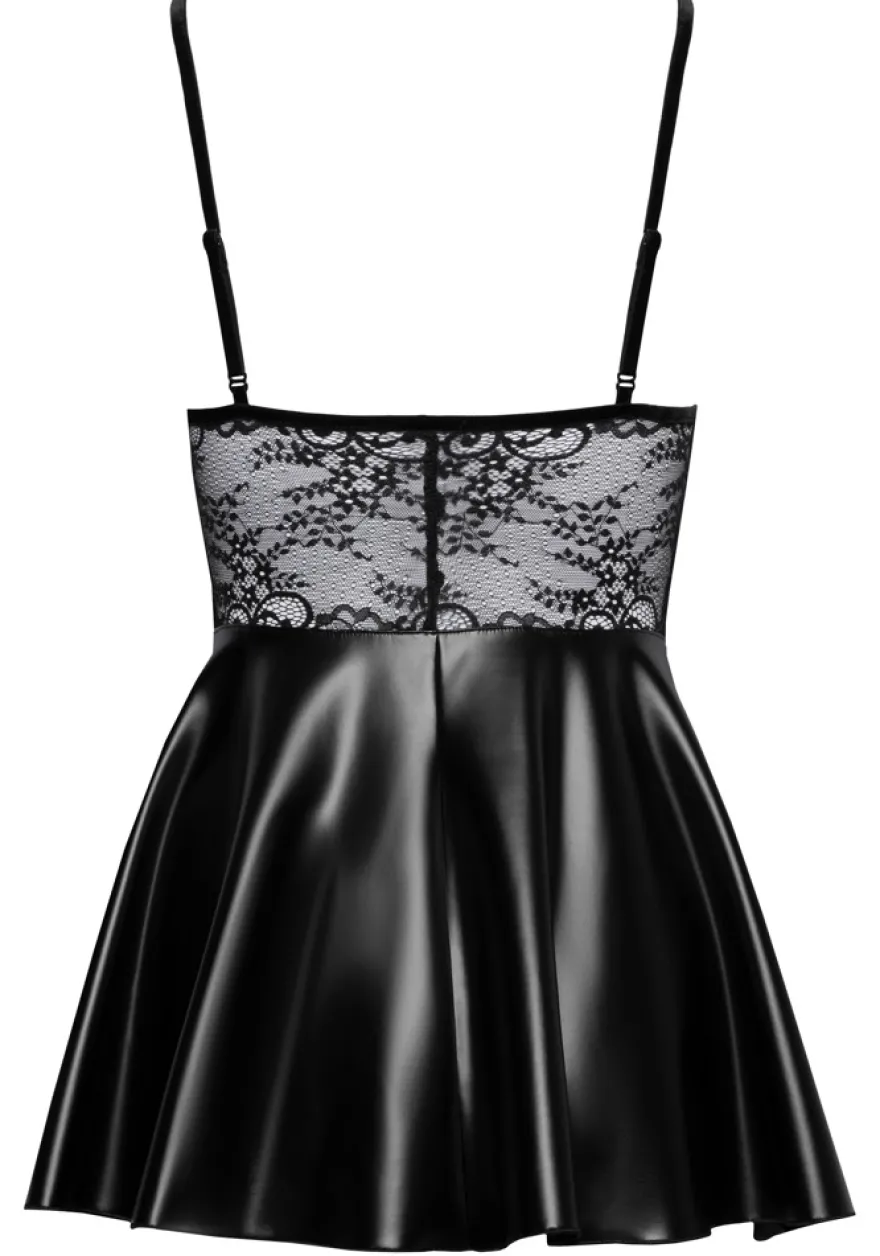 Noir Handmade - Powerwetlook Minikleid mit zarter Spitze und Reißverschluss