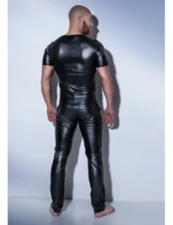 Noir Handmade - Powerwetlook-Shirt mit verstellbarem Harness aus Eco-Leather