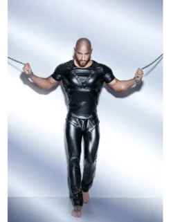 Noir Handmade - Powerwetlook-Shirt mit verstellbarem Harness aus Eco-Leather