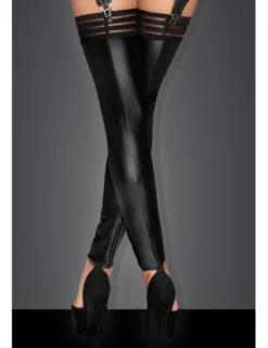 Noir Handmade - Powerwetlook Stockings mit elastischen Bändern schwarz