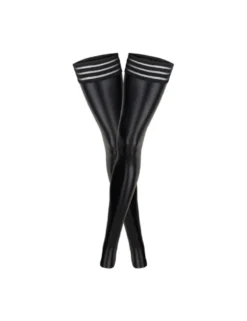 Noir Handmade - Powerwetlook Stockings mit elastischen Bändern schwarz