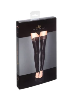 Noir Handmade - Powerwetlook Stockings mit elastischen Bändern schwarz