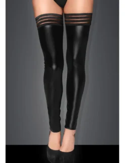 Noir Handmade - Powerwetlook Stockings mit elastischen Bändern schwarz