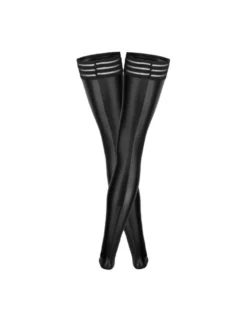 Noir Handmade - Powerwetlook Stockings mit elastischen Bändern schwarz