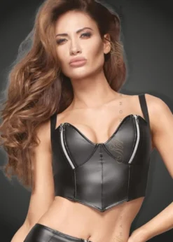 Noir Handmade - Powerwetlook Top mit silbernen Reißverschlüssen im Brustbereich F165 schwarz