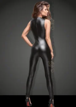 Noir Handmade - Ärmelloser Powerwetlook Overall mit Spitze F167 schwarz