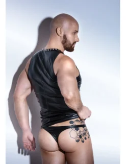 Noir Handmade - Ärmelloses Wetlook-Top mit Eco-Leather-Ösen-Tape und Schnürung