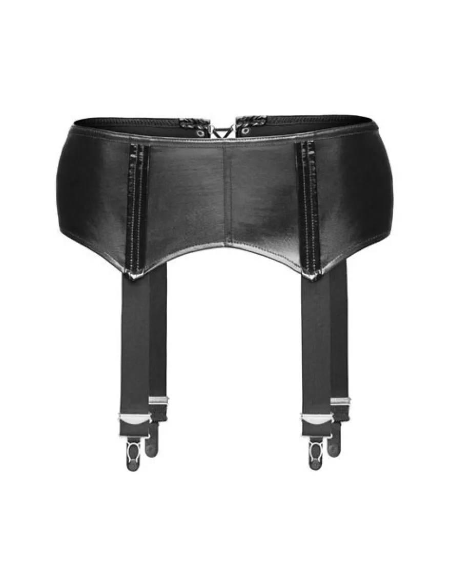 Noir Handmade - Trendiger Wetlook-Strapsgürtel mit Schnürung in schwarz