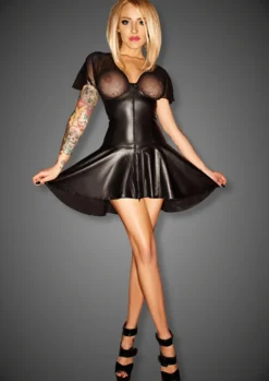 Noir Handmade - Verführerisches Wetlook-Kleid im Burlesque-Stil in schwarz