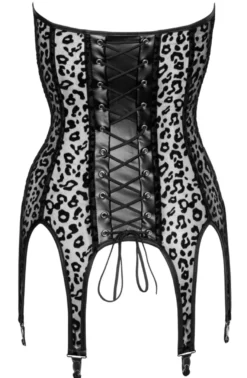 Noir Handmade - Wetlook-Mesh Strapshemd mit Leoparden Samtflockprint