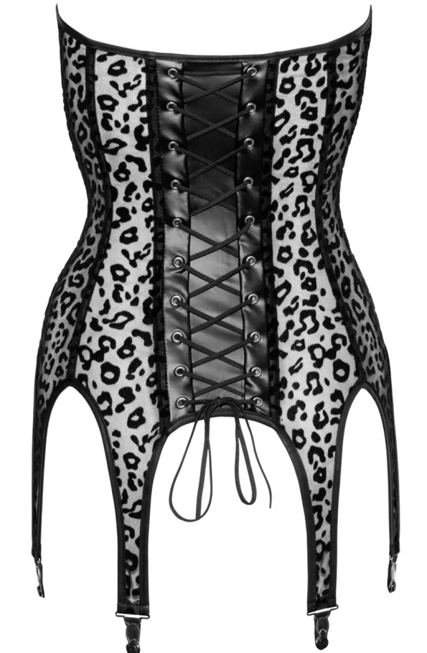 Noir Handmade - Wetlook-Mesh Strapshemd mit Leoparden Samtflockprint