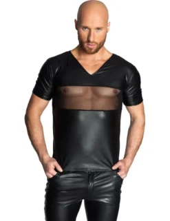 Noir Handmade - Wetlook Shirt mit V-Ausschnitt