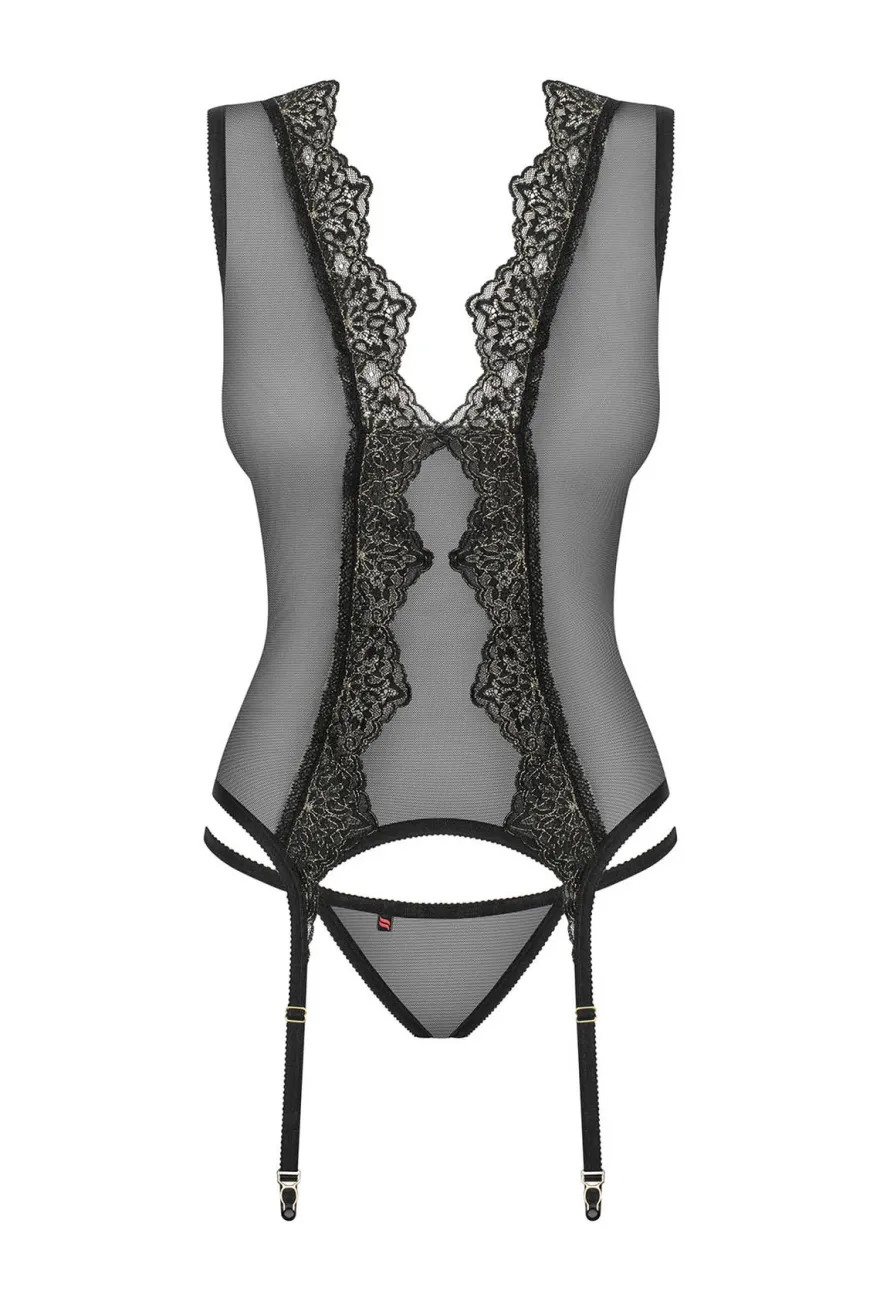 Obsessive - Meshlove Corset & Thong schwarz