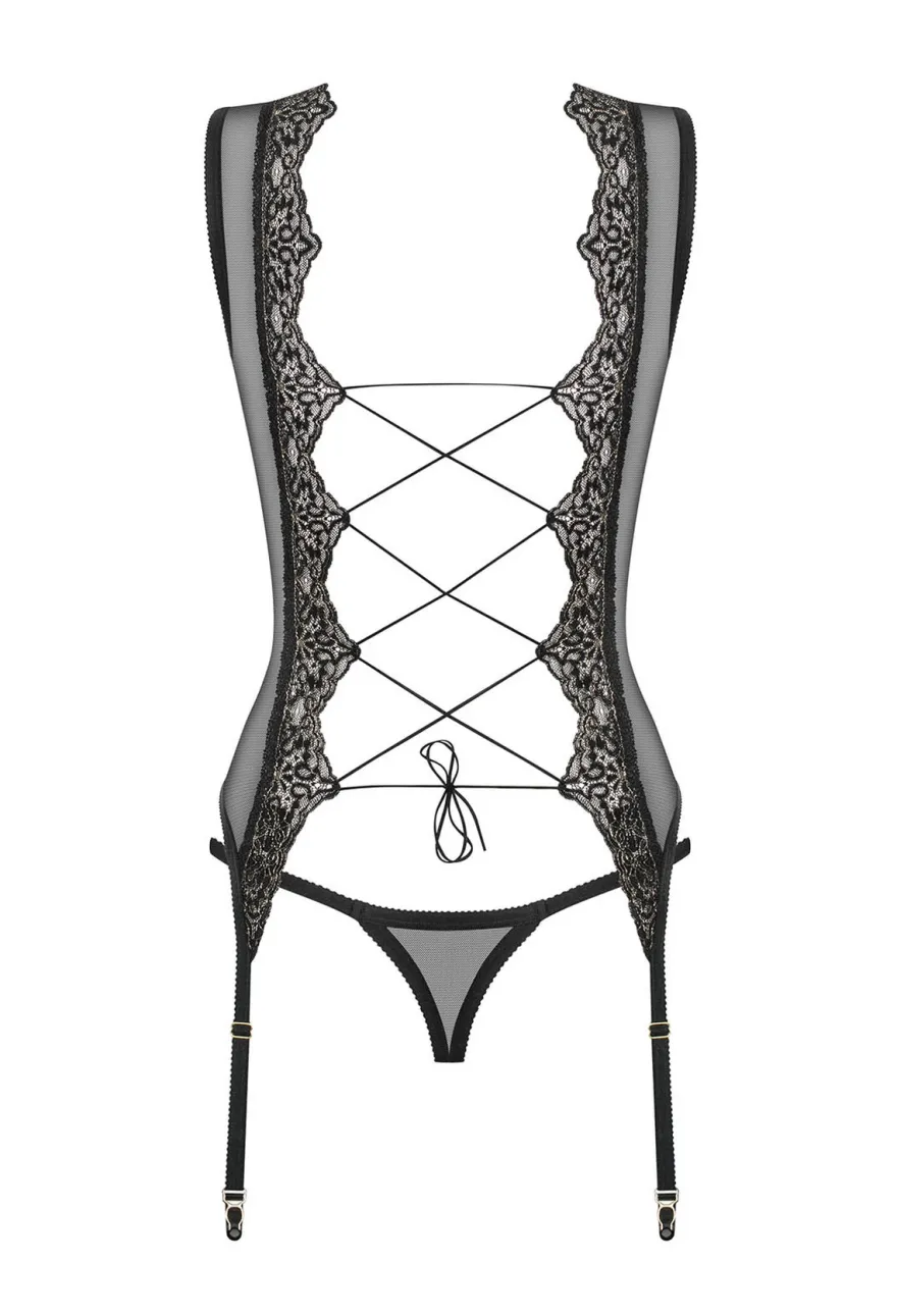 Obsessive - Meshlove Corset & Thong schwarz