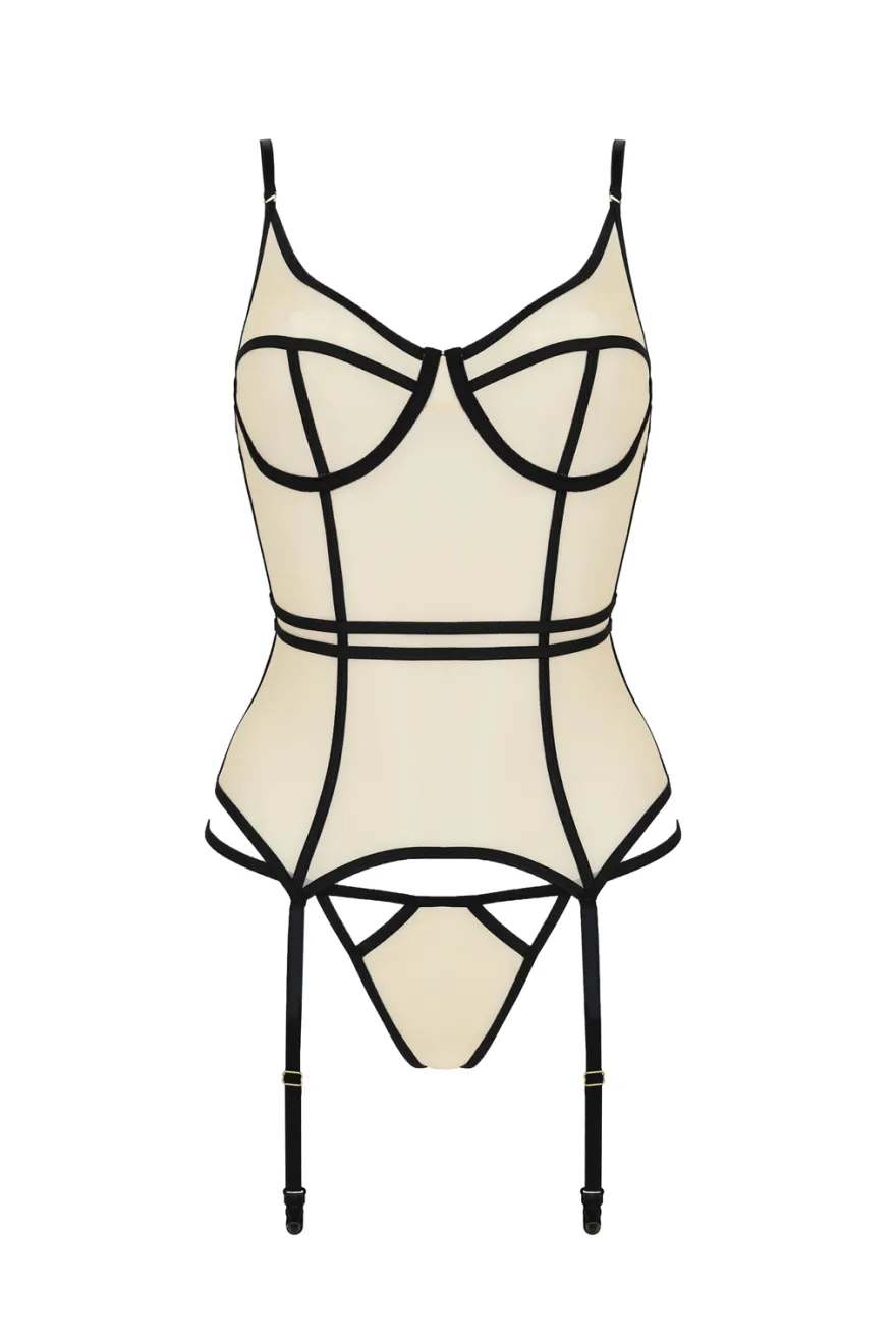 Passion Exclusiv - Straps-Dessous-Set aus Tüll mit String