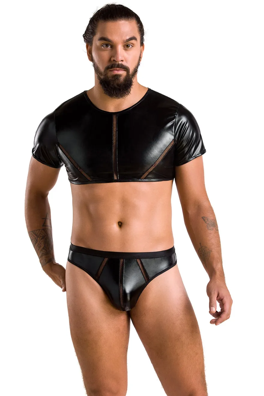 Passion - Herren Wetlook String mit Netzstoff-Details