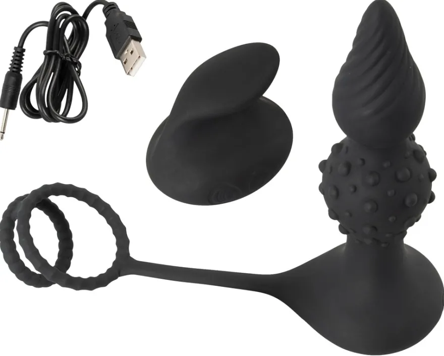 Rebel - Butt Plug with Cock and Ball Rings mit Fernbedienung