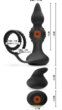 Rebel - Butt Plug with Cock and Ball Rings mit Fernbedienung
