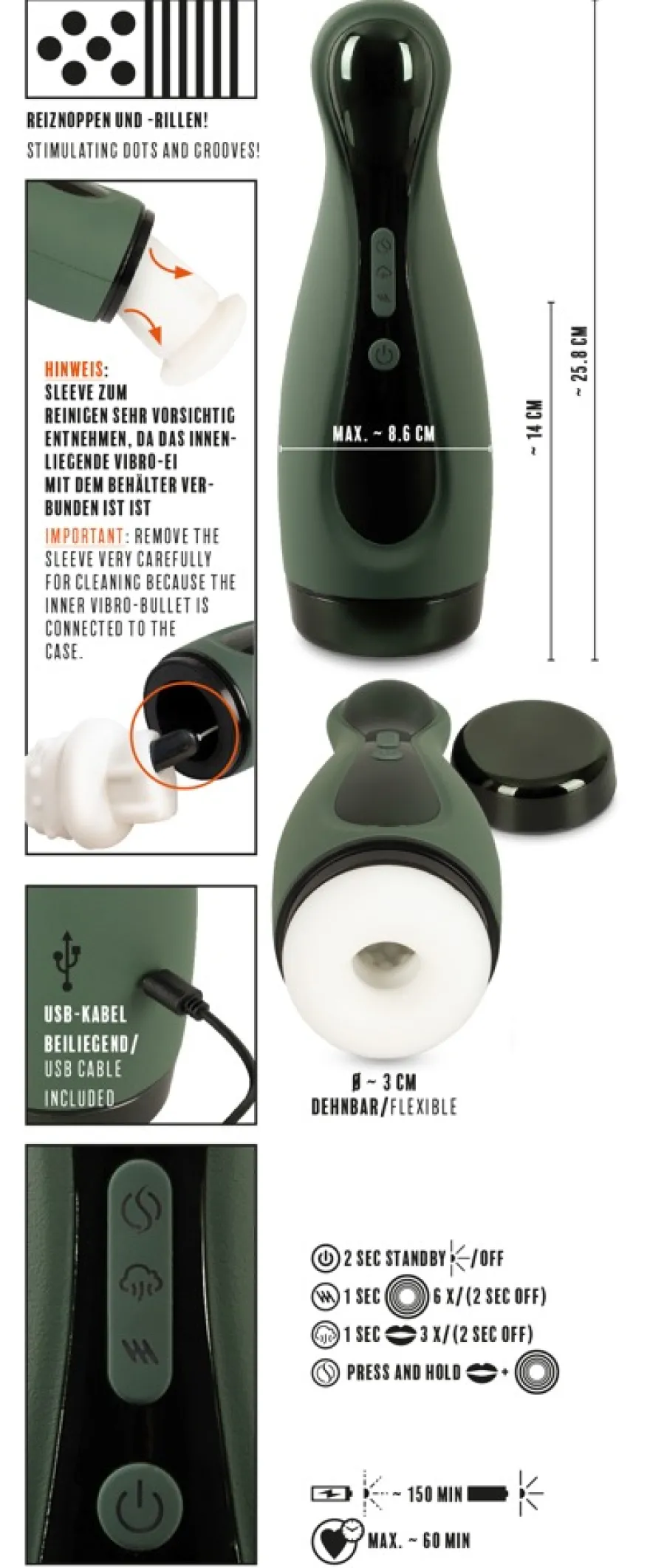 Rebel - Masturbator with 2 Functions grün