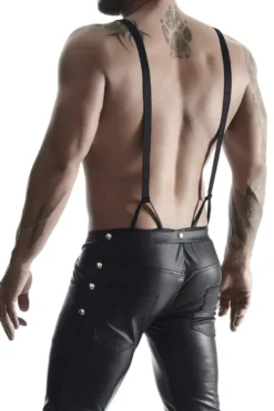 REGNES FETISH PLANET - Bermuda Short mit Hosenträgern und seitlicher Beinschnürung und aufklapbarem Hinterteil schwarz