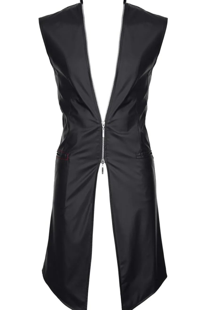Regnes Fetish Planet - Halblanger Wetllook Herren Mantel schwarz