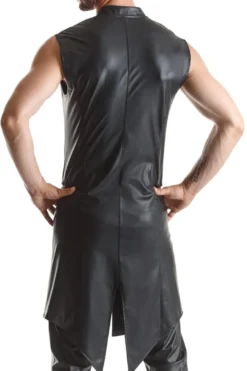 Regnes Fetish Planet - Halblanger Wetllook Herren Mantel schwarz