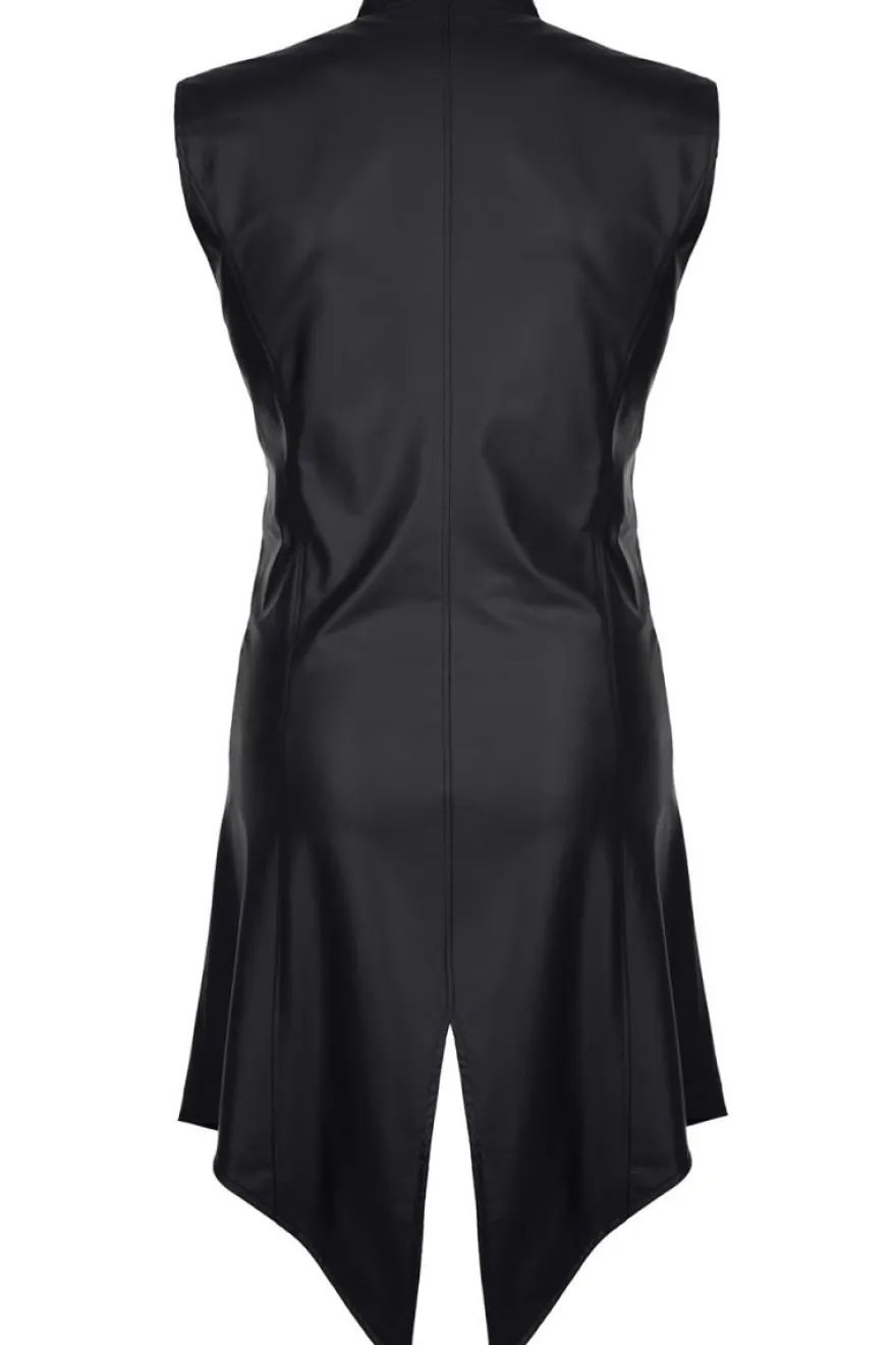 Regnes Fetish Planet - Halblanger Wetllook Herren Mantel schwarz