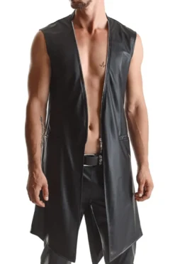 Regnes Fetish Planet - Halblanger Wetllook Herren Mantel schwarz