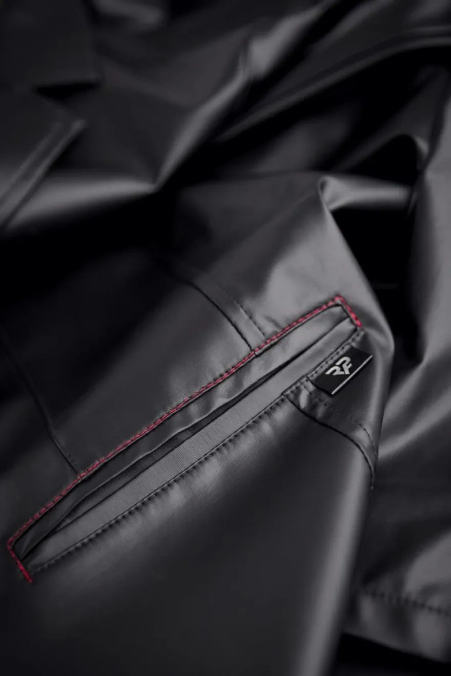 Regnes Fetish Planet - Halblanger Wetllook Herren Mantel schwarz