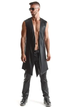 Regnes Fetish Planet - Halblanger Wetllook Herren Mantel schwarz