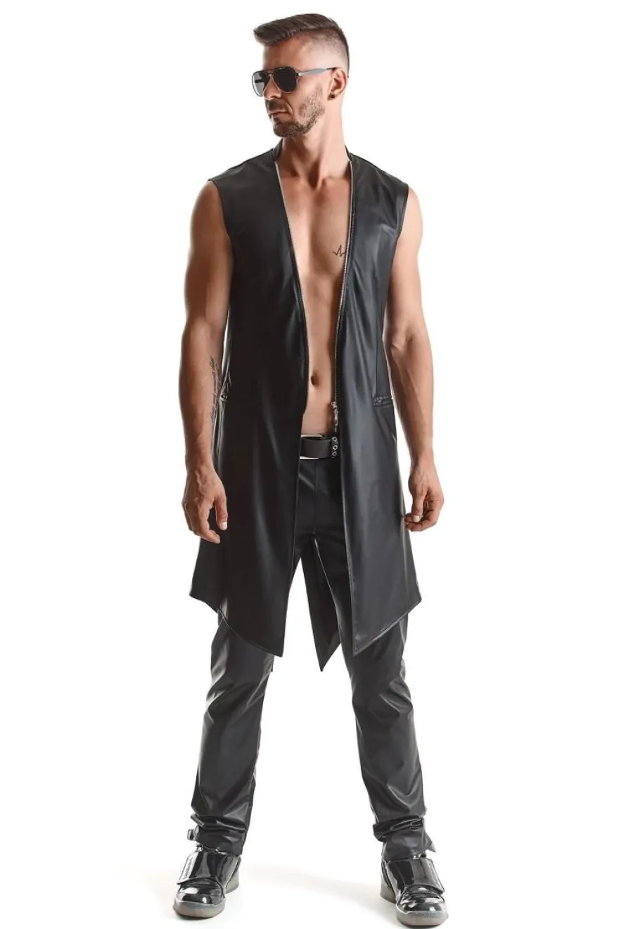 Regnes Fetish Planet - Halblanger Wetllook Herren Mantel schwarz
