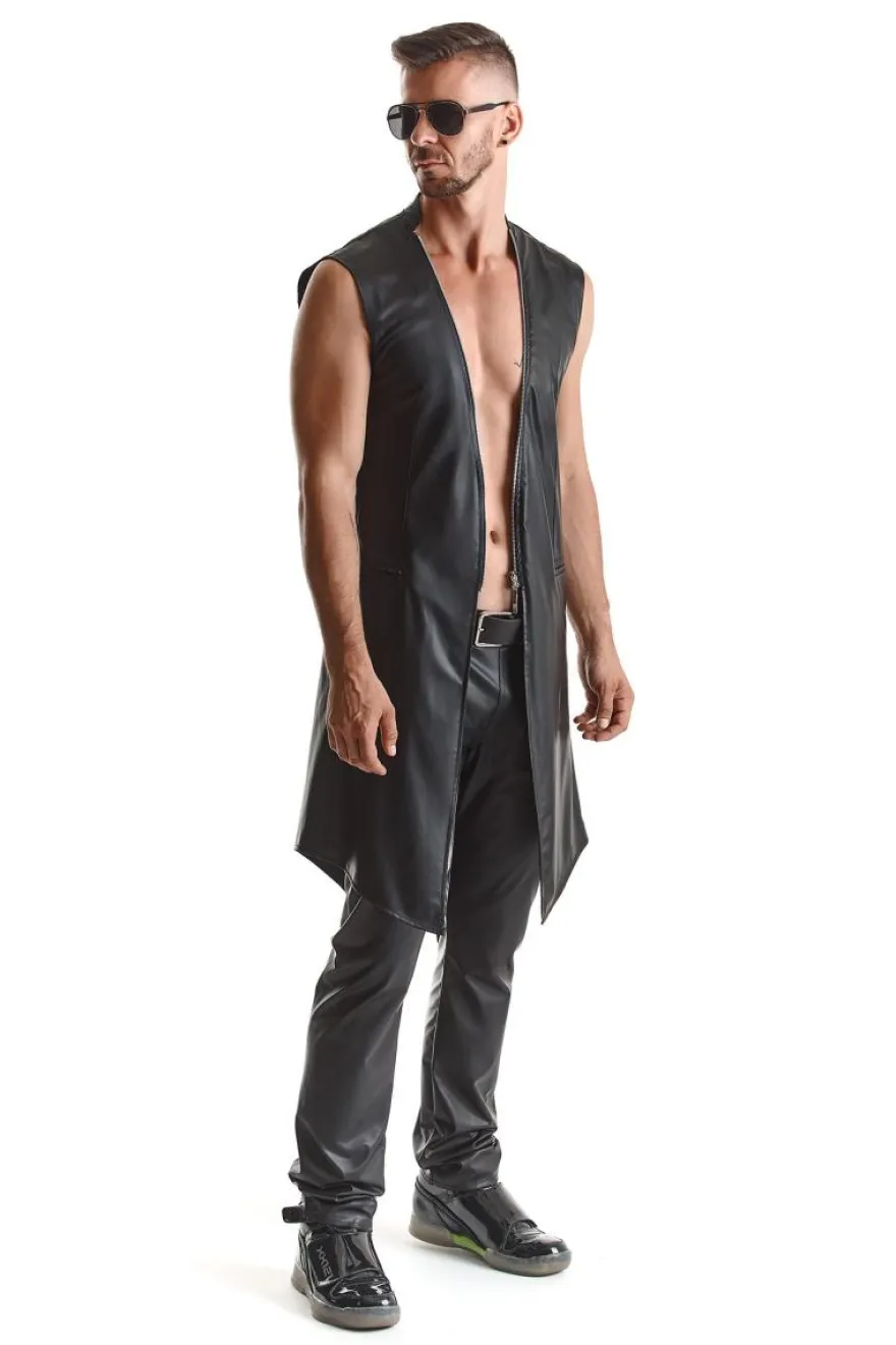 Regnes Fetish Planet - Halblanger Wetllook Herren Mantel schwarz