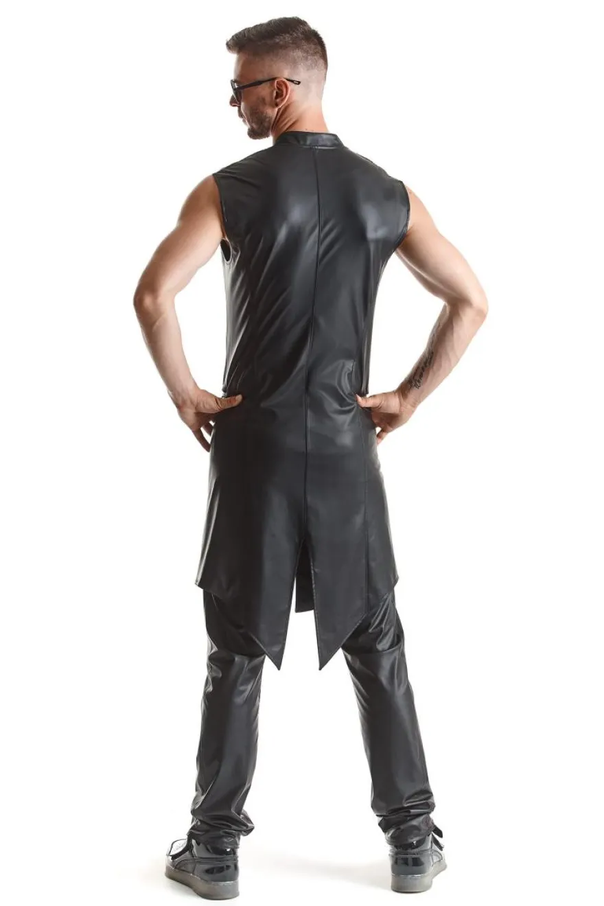 Regnes Fetish Planet - Halblanger Wetllook Herren Mantel schwarz