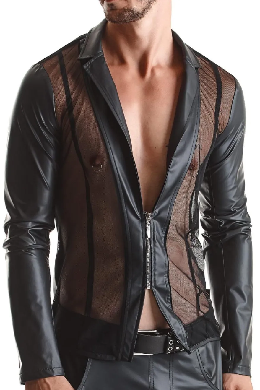 Regnes Fetish Planet - Mesh-Wetlook Jacke schwarz