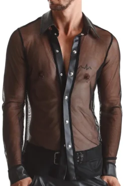 Regnes Fetish Planet - Netz-Wetlook Hemd schwarz