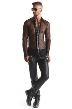 Regnes Fetish Planet - Netz-Wetlook Hemd schwarz