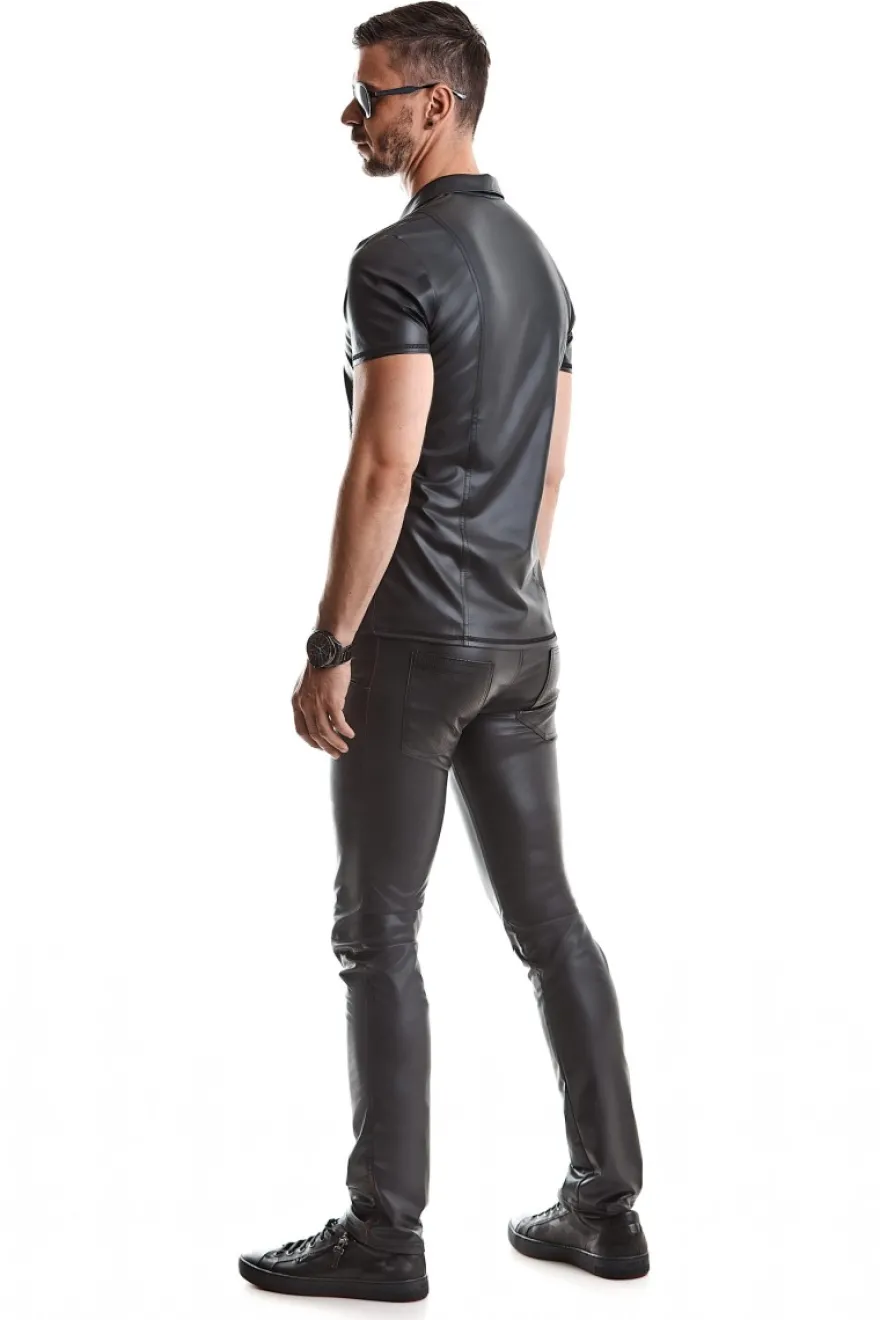 Regnes Fetish Planet - Polo Shirt aus dehnbarem Wetlook