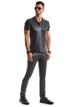Regnes Fetish Planet - Polo Shirt aus dehnbarem Wetlook
